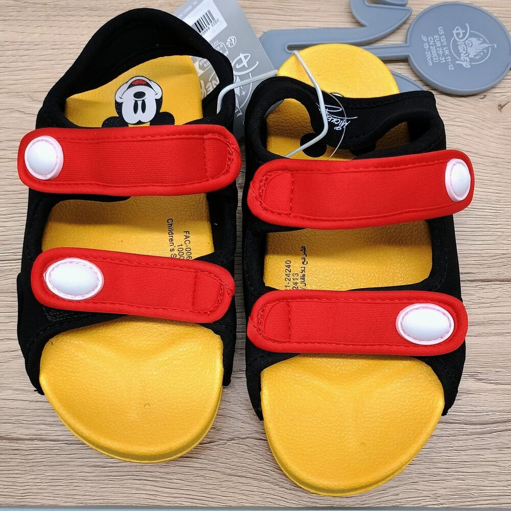 Disney Mickey Mouse Sandals Boys Yellow Black Red Hook Loop Strap Beach Shoes - Picture 10 of 11